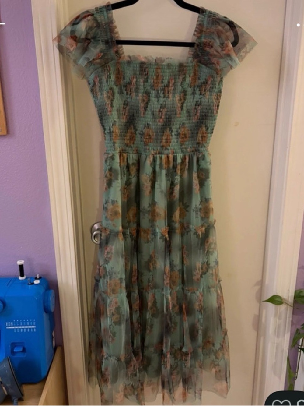 Baltic Born Mint Green Floral Smocked Midi Dress